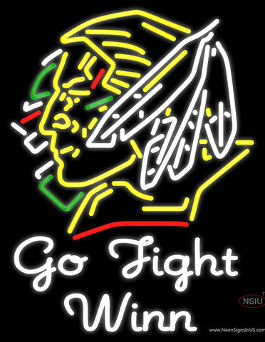 Custom Go Fight Winn With Fighting Sioux Head Real Neon Glass Tube Neon Sign 