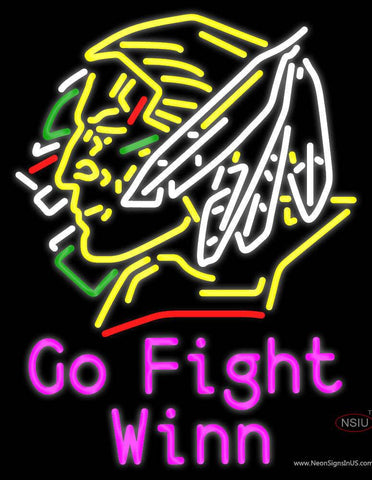 Custom Go Fight Winn With Fighting Sioux Head Real Neon Glass Tube Neon Sign 
