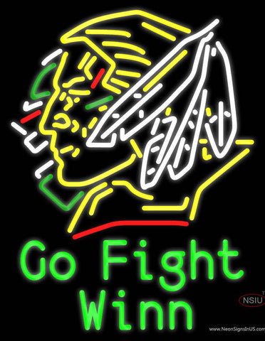 Custom Go Fight Winn With Fighting Sioux Head Real Neon Glass Tube Neon Sign 