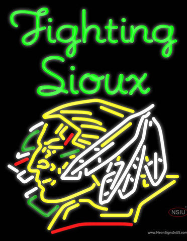 Custom Green Fighting Sioux With Logo Real Neon Glass Tube Neon Sign 