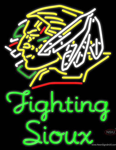 Custom Green Fighting Sioux With Logo Real Neon Glass Tube Neon Sign 