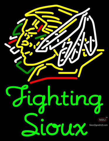 Custom Green Fighting Sioux With Logo Neon Sign  