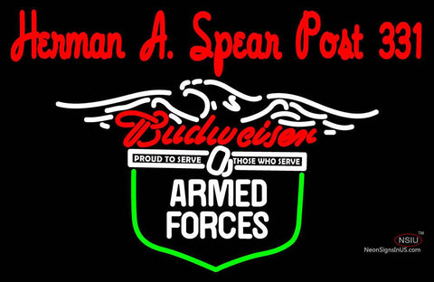 Custom Herman A Spear Post Budweiser Armed Forces Neon Sign  