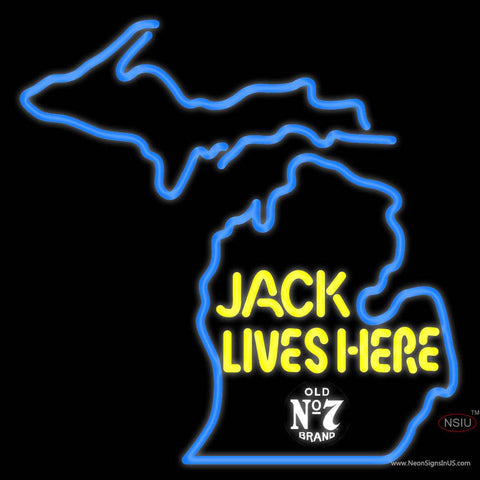 Custom Jack Lives Here Old No  Michigan Logo Real Neon Glass Tube Neon Sign 