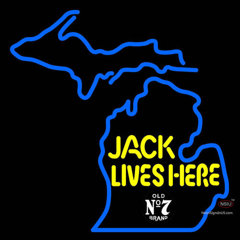 Custom Jack Lives Here Old No  Michigan Logo Neon Sign  