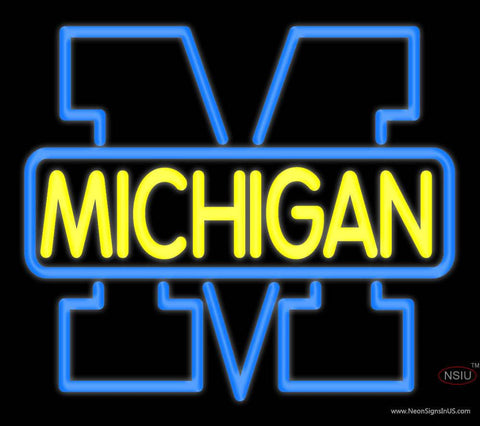 Custom Michigan Wolverines Primary   Logo Real Neon Glass Tube Neon Sign 