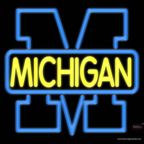 Custom Michigan Wolverines Primary   Logo Real Neon Glass Tube Neon Sign 