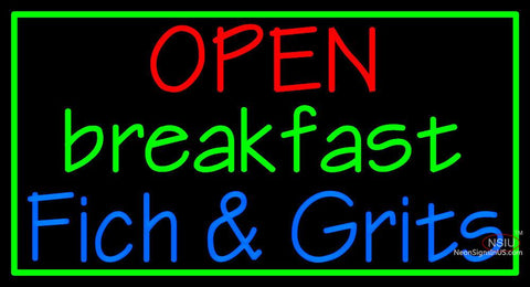 Custom Open Breakfast Fich And Grits Neon Sign 