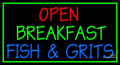 Custom Open Breakfast Fish And Grits Neon Sign  