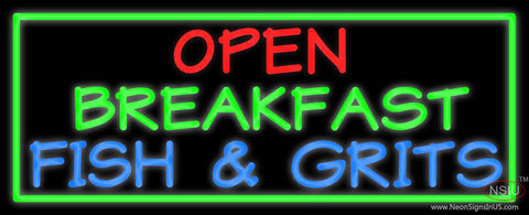 Custom Open Breakfast Fish And Grits Real Neon Glass Tube Neon Sign 