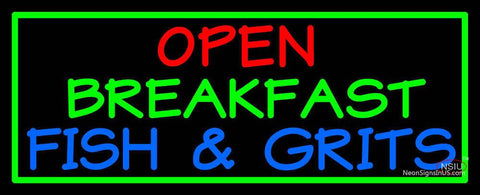 Custom Open Breakfast Fish And Grits Neon Sign  
