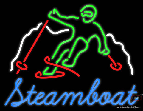 Custom Steamboat Mountain Skier Real Neon Glass Tube Neon Sign 