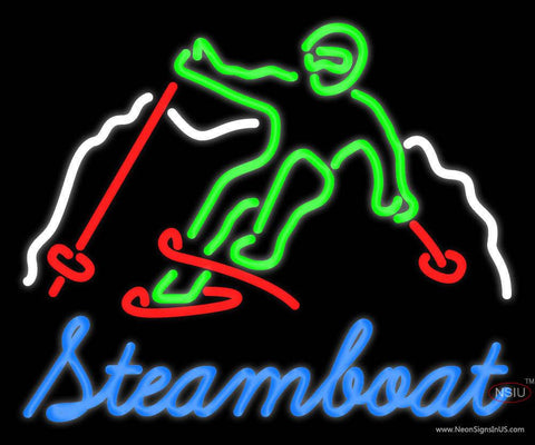 Custom Steamboat Mountain Skier Real Neon Glass Tube Neon Sign