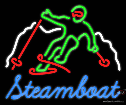 Custom Steamboat Mountain Skier Real Neon Glass Tube Neon Sign 