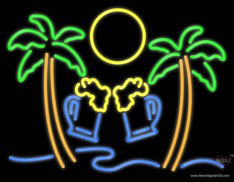 Custom Two Palm Tree With Two Beer Glass Real Neon Glass Tube Neon Sign 