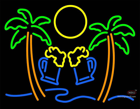 Custom Two Palm Tree With Two Beer Glass Neon Sign  