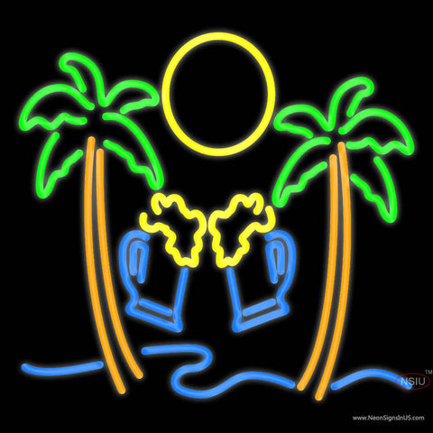 Custom Two Palm Tree With Two Beer Glass Real Neon Glass Tube Neon Sign 