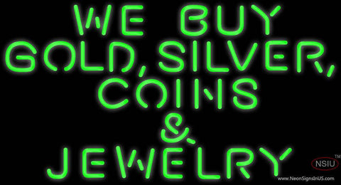 Gold Silver Coins Green Real Neon Glass Tube Neon Sign