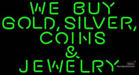 Gold Silver Coins Green Neon Sign