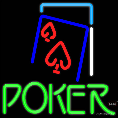 Green Poker Red Heart Real Neon Glass Tube Neon Sign x 