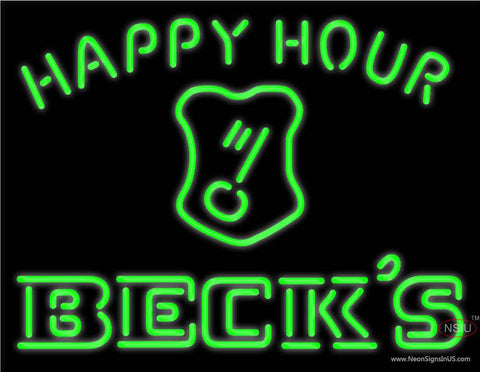 Beck Key Logo Happy Hour Neon Beer Sign