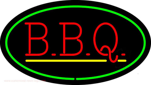 Oval Green BBQ with Yellow Line Neon Sign 