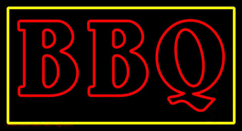 Double Stroke BBQ with Yellow Border Neon Sign 