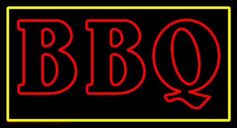 Double Stroke BBQ with Yellow Border Neon Sign