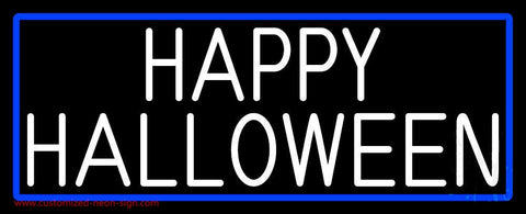 Happy Halloween With Blue Border Neon Sign