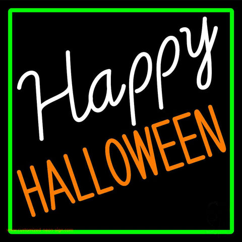 Happy Halloween With Green Border Neon Sign