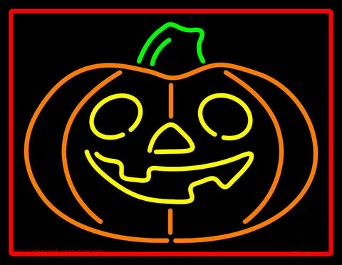 Jack O Lantern Pumkin With Red Border Neon Sign