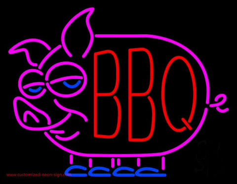 Red BBQ Pink Pig Logo Neon Sign 