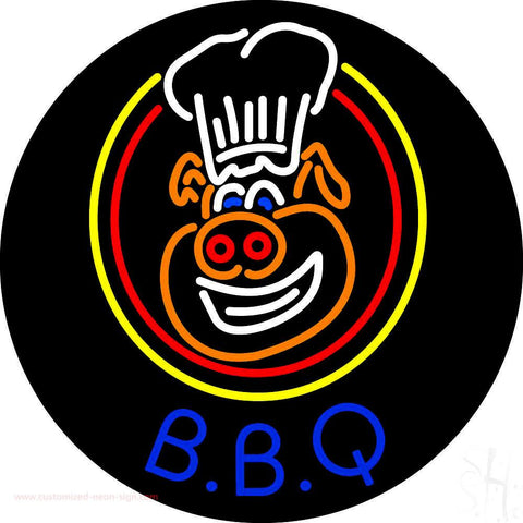 Blue BBQ Pig Logo Neon Sign