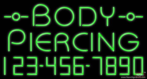 Green Body Piercing with Phone Number Real Neon Glass Tube Neon Sign