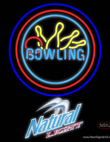 Natural Light Bowling Neon Yellow Blue Sign