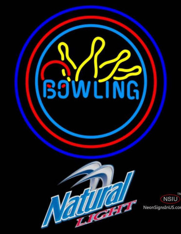 Natural Light Bowling Neon Yellow Blue Sign   