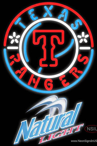 Natural Light Texas Rangers MLB Real Neon Glass Tube Neon Sign