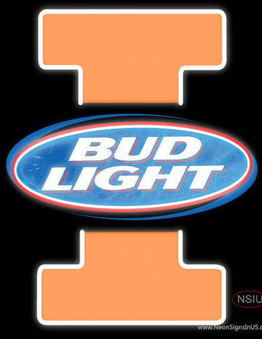 Nice Fighting Illini Illinois Bud Light Real Neon Glass Tube Neon Sign