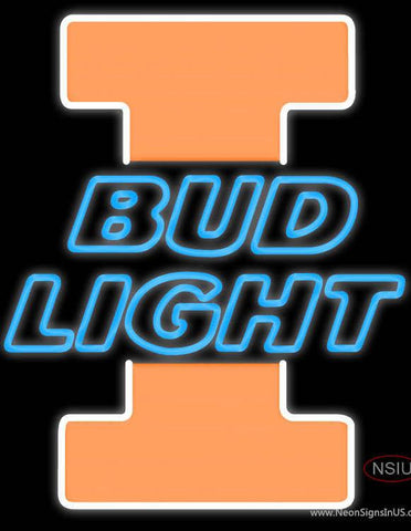 Nice Fighting Illini Illinois Bud Light Real Neon Glass Tube Neon Sign 