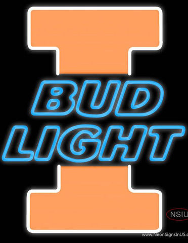 Nice Fighting Illini Illinois Bud Light Real Neon Glass Tube Neon Sign