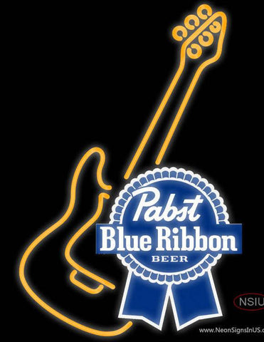 Pabst Blue Ribbon Beer Guitar Real Neon Glass Tube Neon Sign 