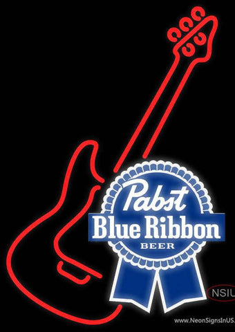 Pabst Blue Ribbon Red Guitar Beer Real Neon Glass Tube Neon Sign 