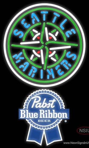 Pabst Blue Ribbon Seattle Mariners MLB Real Neon Glass Tube Neon Sign