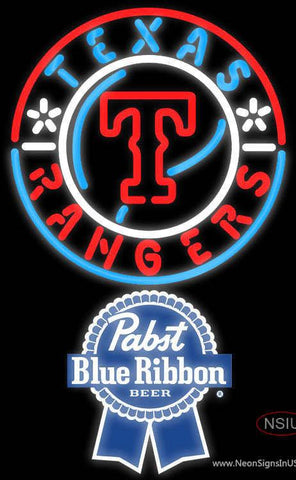 Pabst Blue Ribbon Texas Rangers MLB Real Neon Glass Tube Neon Sign 