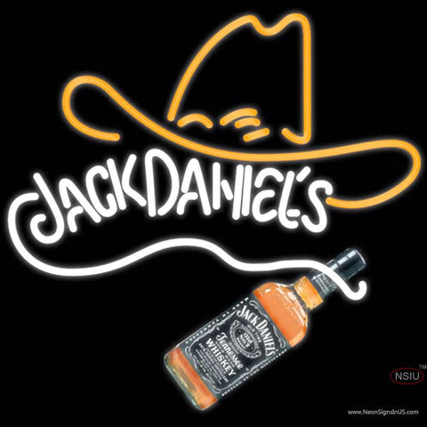 Rare Jack Daniels Whiskey Cowboy Hat Real Neon Glass Tube Neon Sign