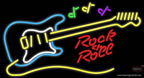 Rock N Roll Yellow Guitar Real Neon Glass Tube Neon Sign 