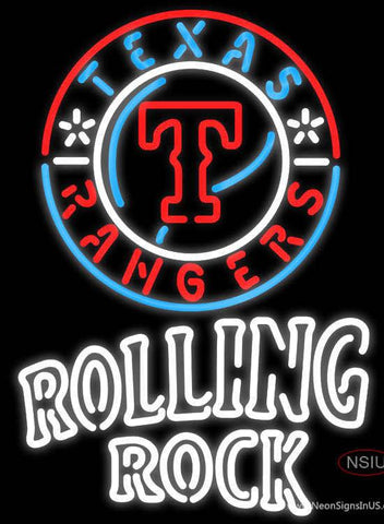 Rolling Rock Double Line Texas Rangers MLB Real Neon Glass Tube Neon Sign