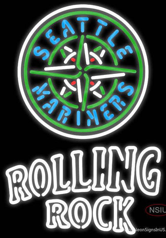 Rolling Rock Double Line Seattle Mariners MLB Real Neon Glass Tube Neon Sign