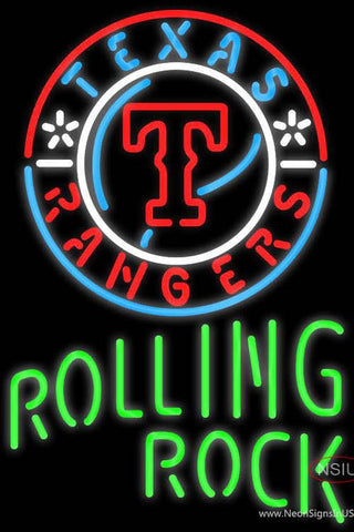 Rolling Rock Single Line Texas Rangers MLB Real Neon Glass Tube Neon Sign 