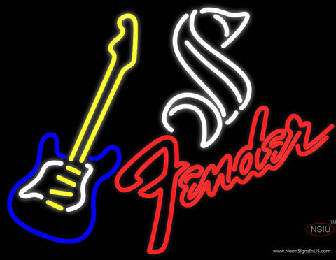 Steinlager Yellow Fender Guitar Real Neon Glass Tube Neon Sign 